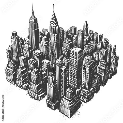 A Hand-Drawn Illustration of a City Skyline with Tall Buildings