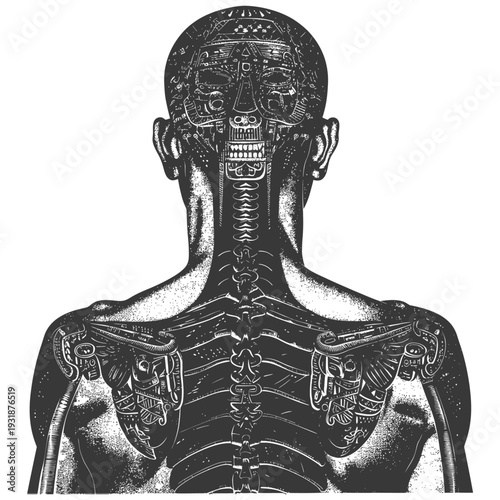 Anatomical Illustration of a Human Figure with Intricate Detail