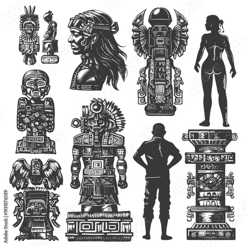 Ancient Aztec and Mayan Culture Illustrations