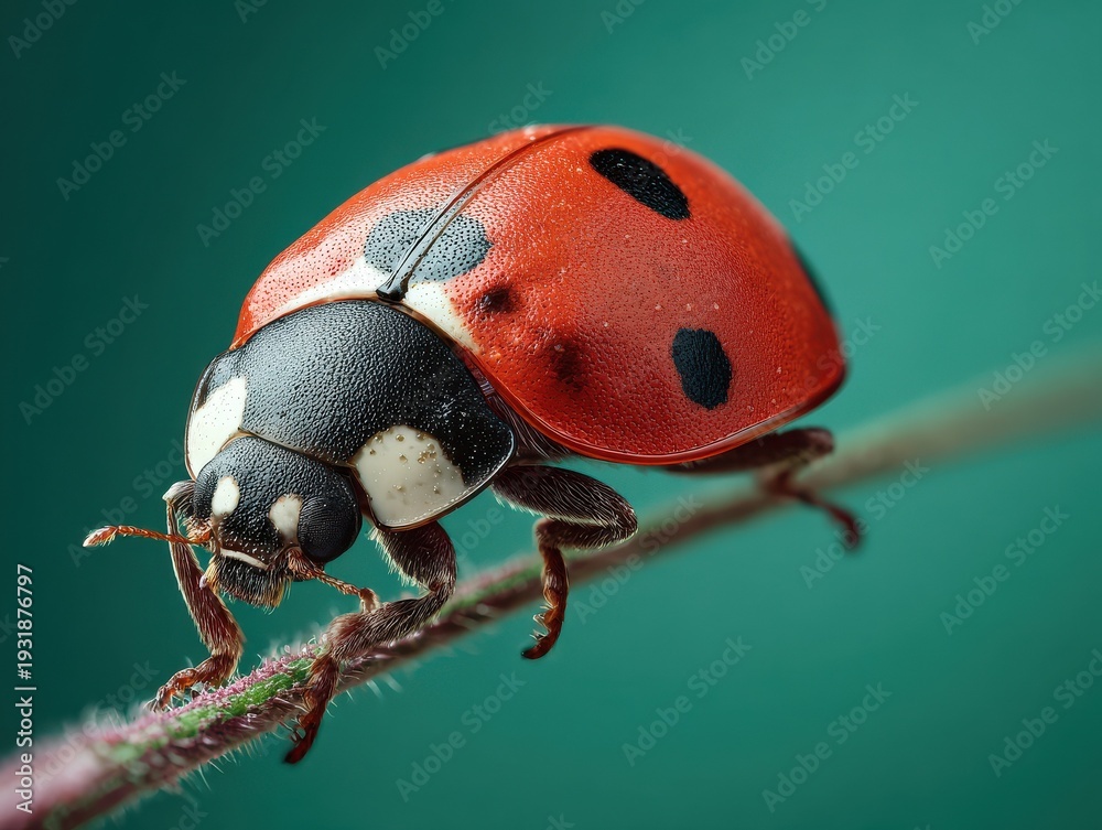 Fototapeta premium ladybug close up isolated on a green background