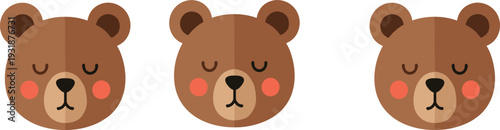 Cute Teddy Bear Face Cartoon Vector Collection with Sleeping Expression Isolated on White Background