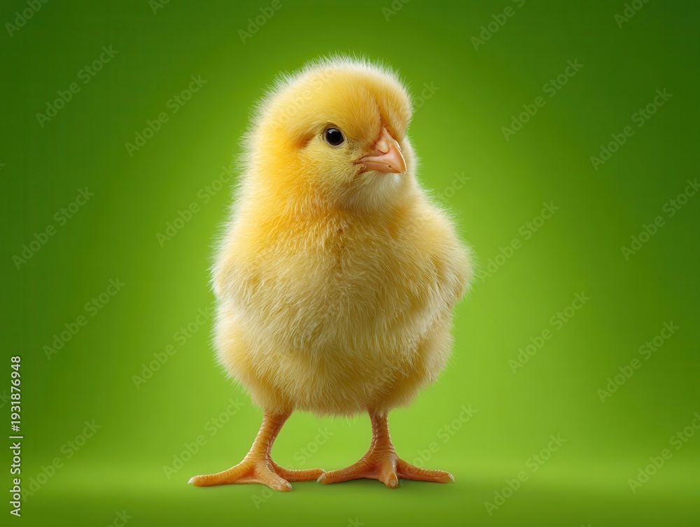 Fototapeta premium easter chick small yellow isolated on a green background