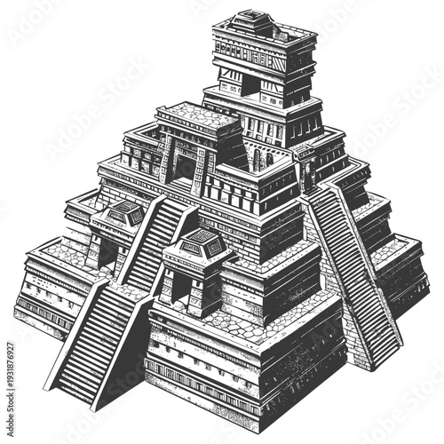Ancient Mayan Pyramid with Elaborate Steps and Structure