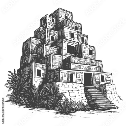 Ancient Mayan Temple with Ornate Carvings and Steps
