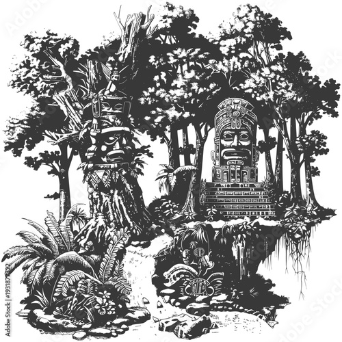 Ancient Stone Carvings Hidden in a Lush Jungle