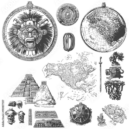 An Illustrated Collection of Ancient Mayan and Mesoamerican Artifacts and Symbols