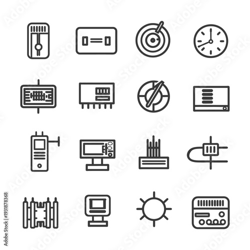 A Set of 16 Line Icons for Various Devices and Objects