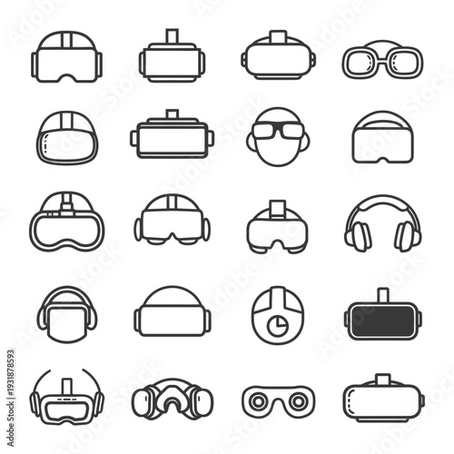 A Set of 16 Virtual Reality Headsets and Glasses Icons
