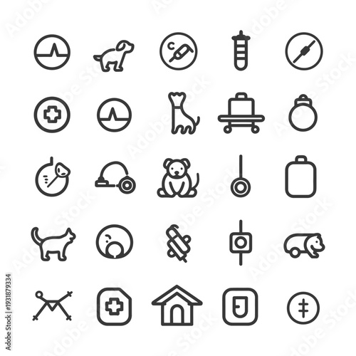 A Set of 25 Line Icons Related to Veterinary Care