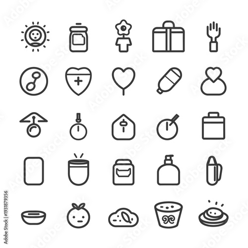 A Set of 25 Line Icons for Various Objects and Concepts