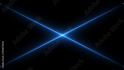 neon Blue cross icon animated on a black background.Neon glowing X sign on dark background.