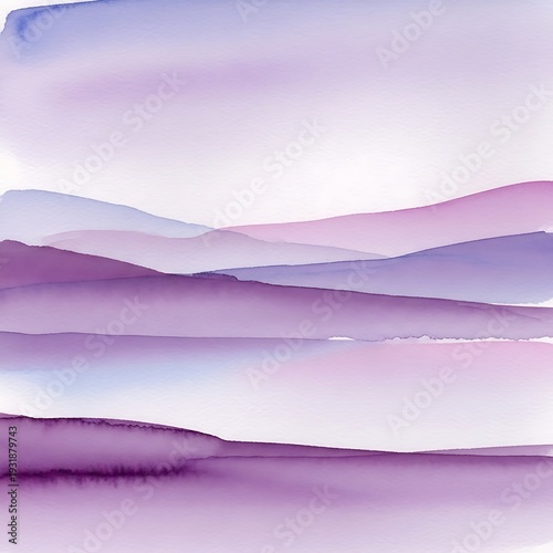 Layered abstract watercolor washes depict rolling hills and atmospheric perspective