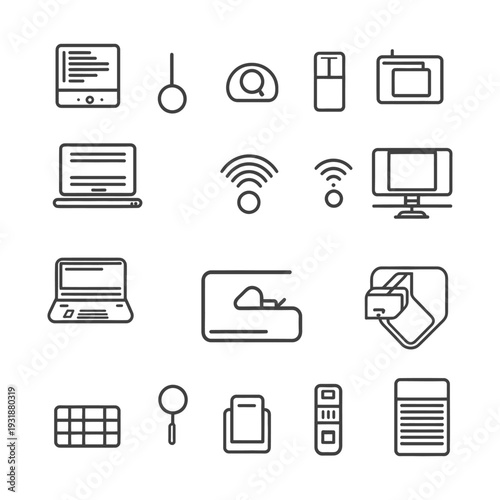 A Set of Line Icons Depicting Technology and Computing Devices