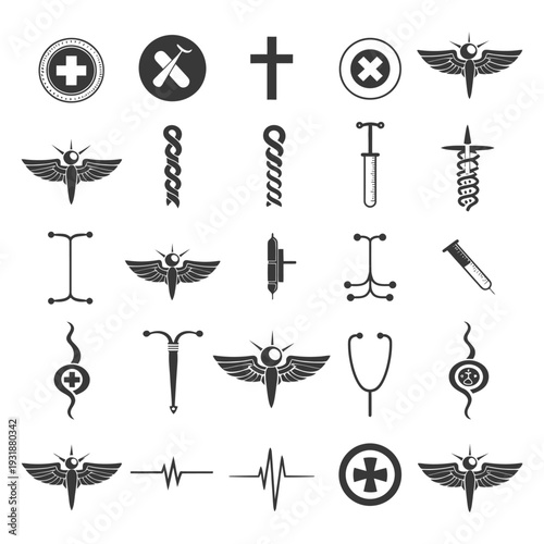 A Set of Medical Icons in Black and White