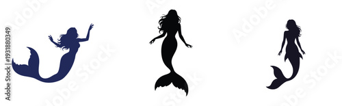 Mermaid Silhouette Set Vector Illustration