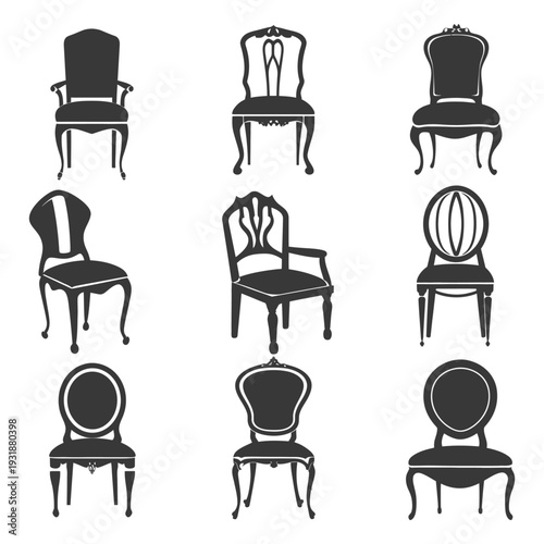 A Set of Nine Black Silhouette Classic Chairs