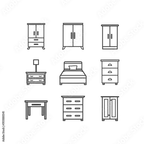 A Set of Nine Line Drawings Depicting Furniture