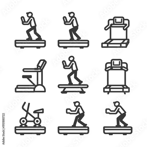 A Set of Nine Treadmill Icons, Featuring Simple Stick Figures