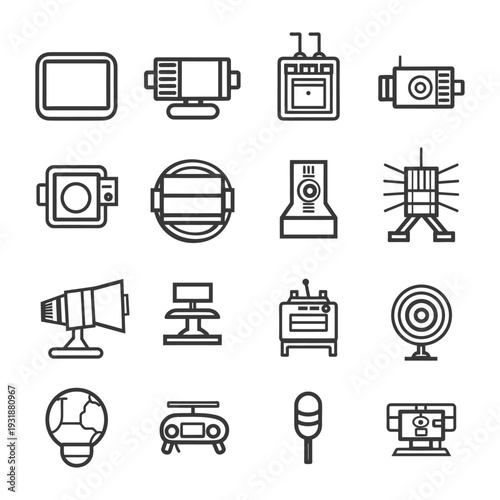 A Set of Sixteen Black and White Line Drawings of Cameras