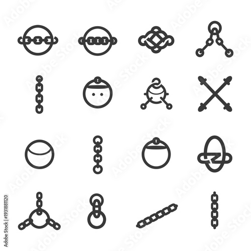 A set of sixteen chain icons in a minimalist style