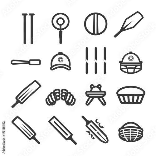 A Set of Sixteen Cricket Sport Icons