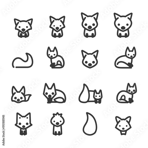 A Set of Sixteen Fox Illustrations in Various Poses