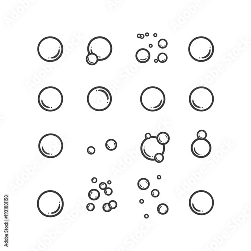 A Set of Sixteen Hand-Drawn Bubble Illustrations