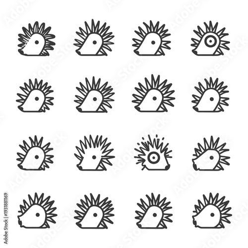 A Set of Sixteen Line Art Hedgehog Illustrations