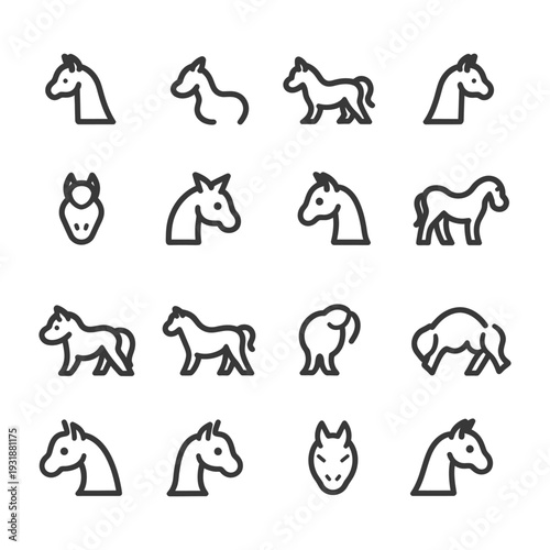 A Set of Sixteen Horse and Ox Line Icons