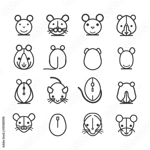 A Set of Sixteen Mouse Icons with Various Styles