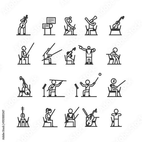 A Set of Stick Figure Illustrations Depicting Orchestra Musicians