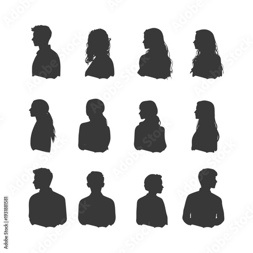 A Set of Twelve Silhouettes of People in Profile