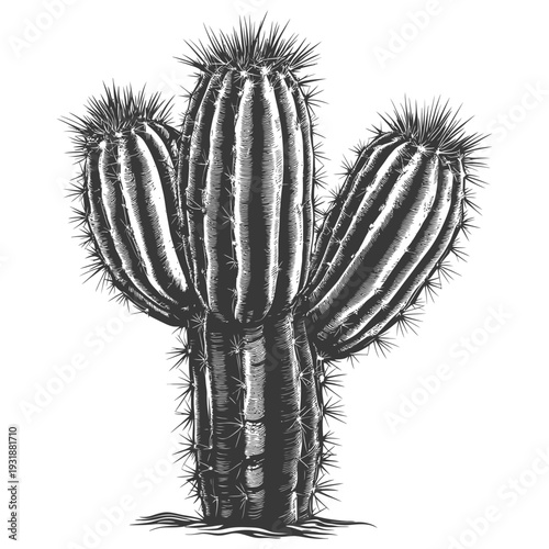 A Single Black and White Illustration of a Spiky Cactus