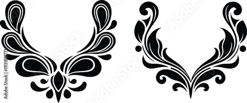 Decorative floral paisley neckline ornament vector patterns for embroidery and elegant vintage fashion design projects.