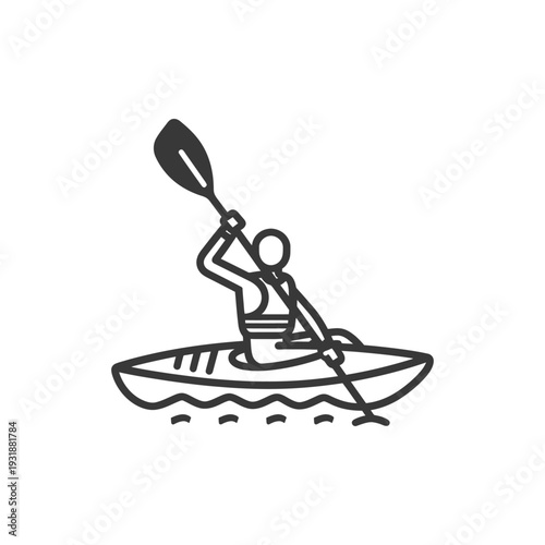 A Stick Figure Kayaking on Water with a Paddle
