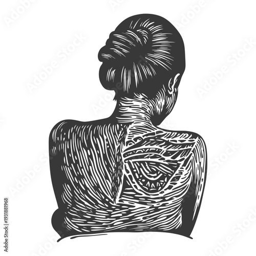A Woman's Back with Intricate Patterned Skin