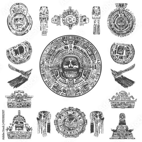 Aztec and Mayan Glyphs and Symbols Collection