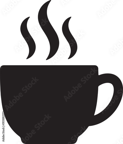 Coffee Cup Steaming Hot Drink Silhouette Isolated on White Background