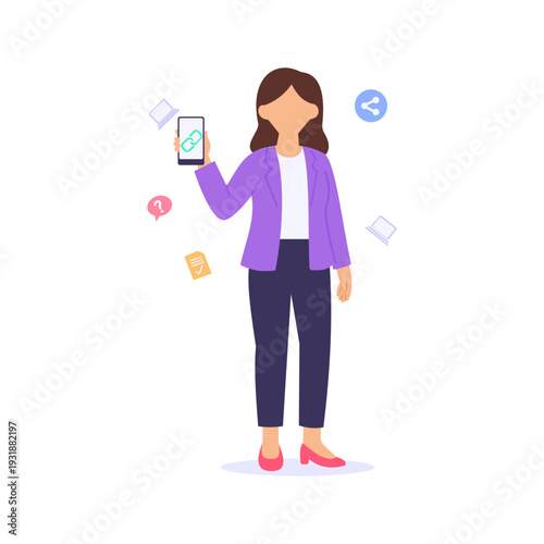 Sharing Course Link, Promoting enrollment through direct URL distribution, Flat vector character illustration