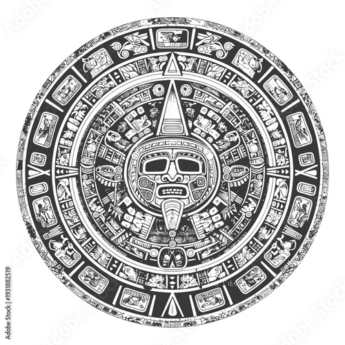 Aztec Calendar Stone with Central Sun God