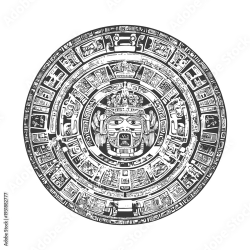 Aztec Calendar with Central Deity Face