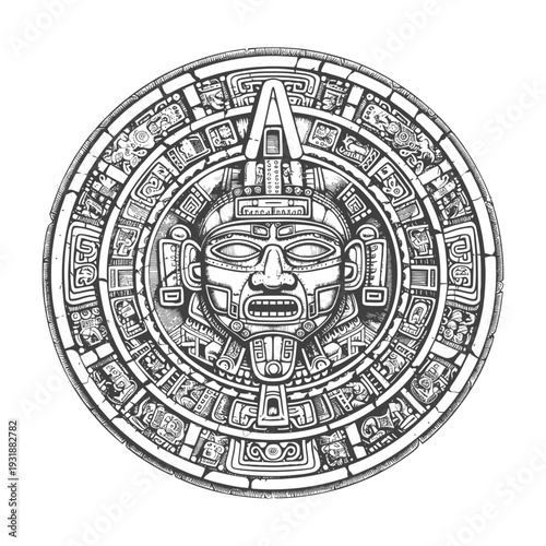 Aztec Calendar with Central Deity Face