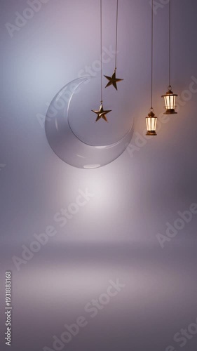 Eid Ramadan Greeting Opener moon rise and star lamp fall down
