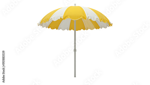 Yellow and White Striped Beach Umbrella Isolated – Minimal Summer Studio Render isolated on transparent background