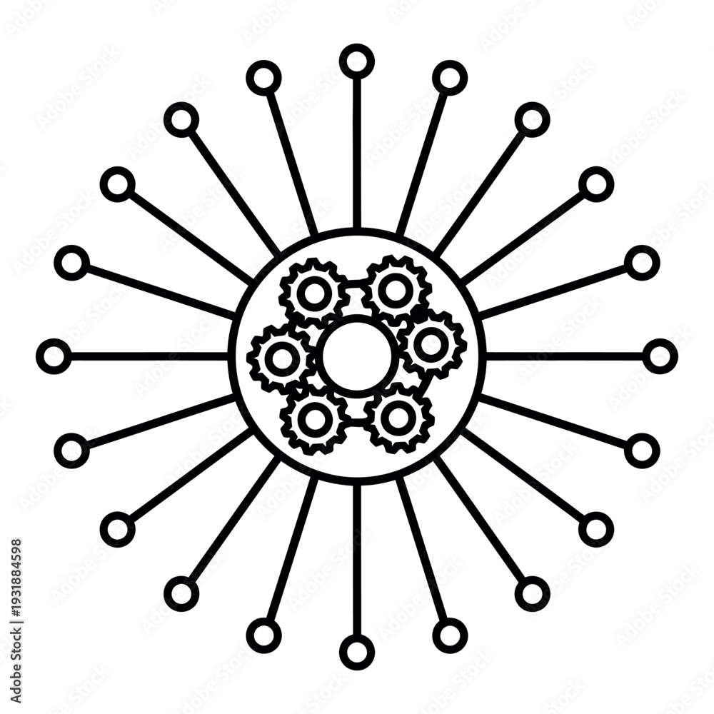 Obraz premium Gear network vector line icon for digital infrastructure and industrial system process