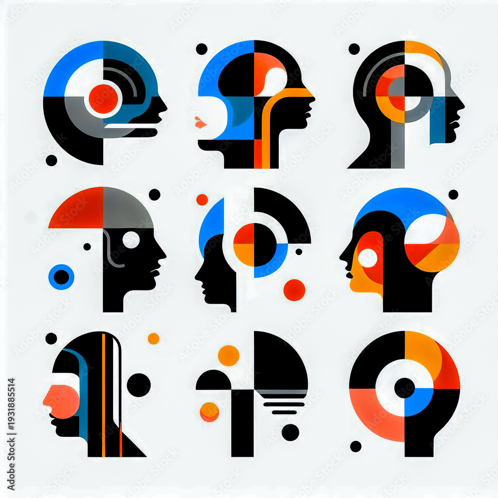 Obraz premium Abstract Modern Art Faces in Geometric Style