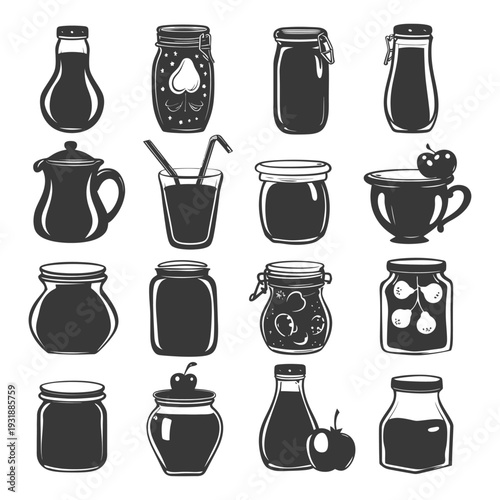 Black and White Silhouettes of Glass Jars and Bottles
