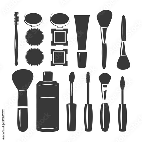 Black and White Silhouettes of Makeup Tools and Products