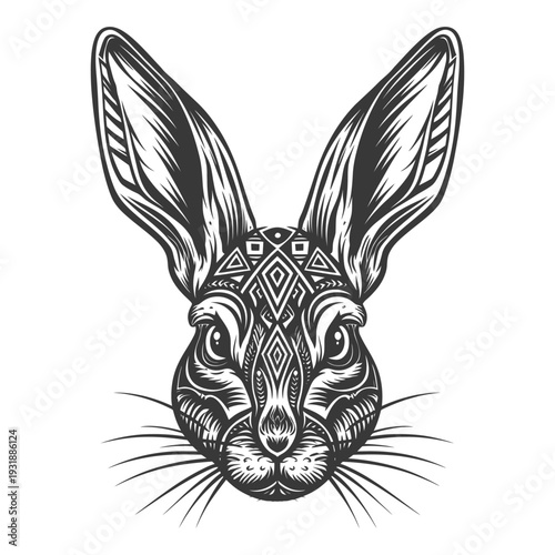 Black and White Tribal Patterned Rabbit Head
