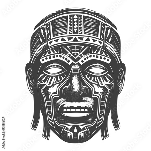 Black and White Tribal Mask with Geometric Patterns